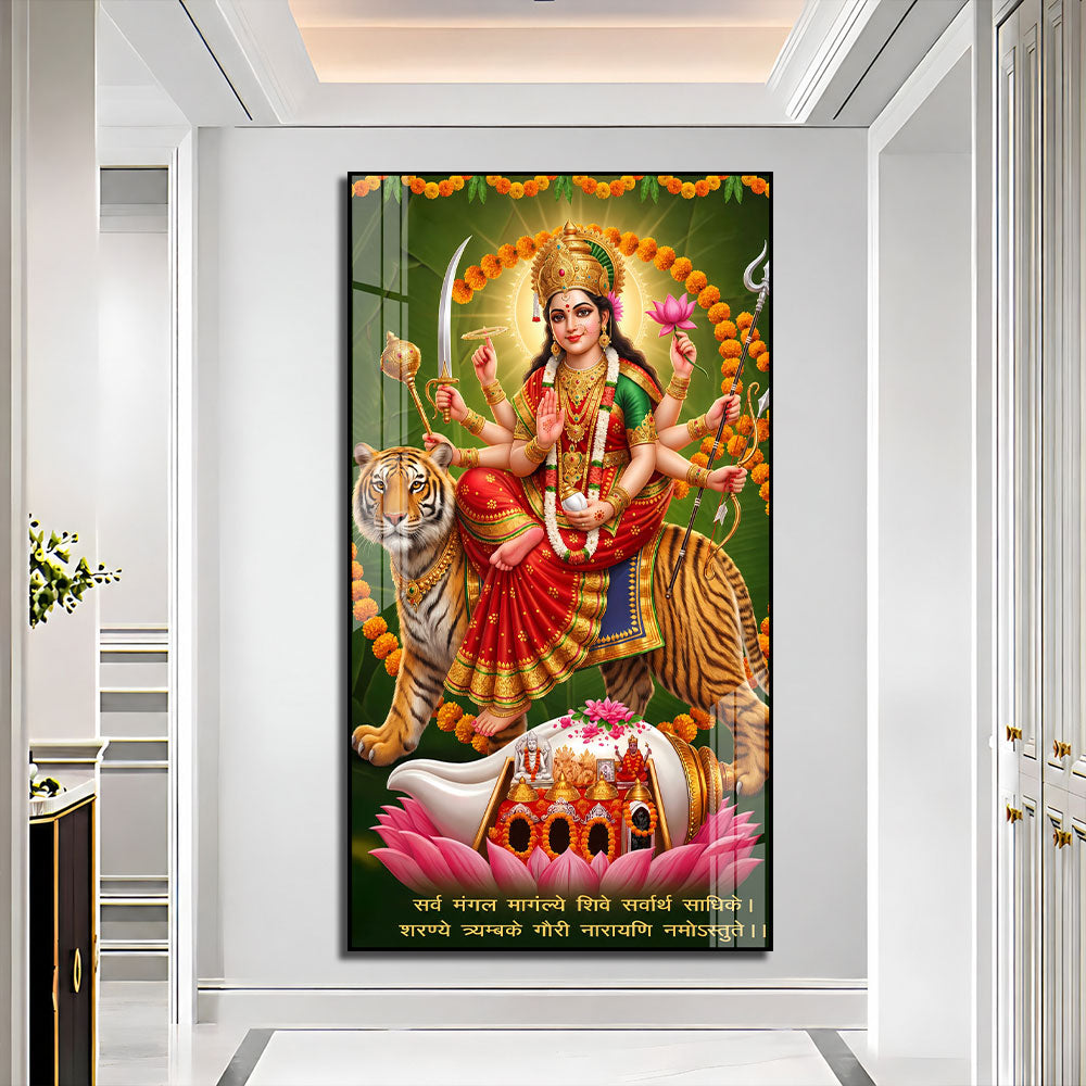 Sacred Goddess Durga on Tiger Premium Acrylic Wall Art for Pooja Room Decor