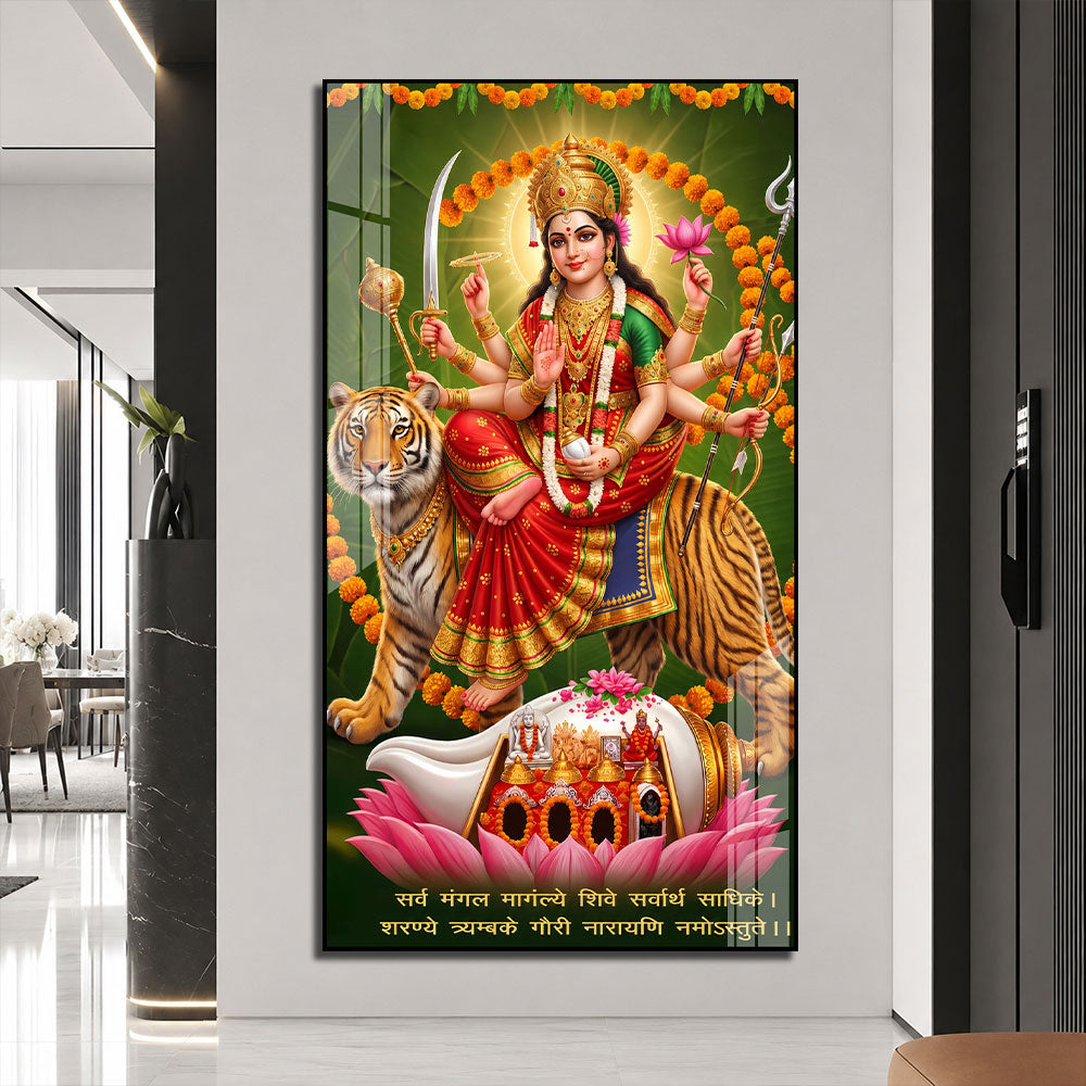 Sacred Goddess Durga on Tiger Premium Acrylic Wall Art for Pooja Room Decor