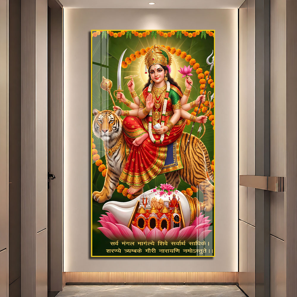 Sacred Goddess Durga on Tiger Premium Acrylic Wall Art for Pooja Room Decor