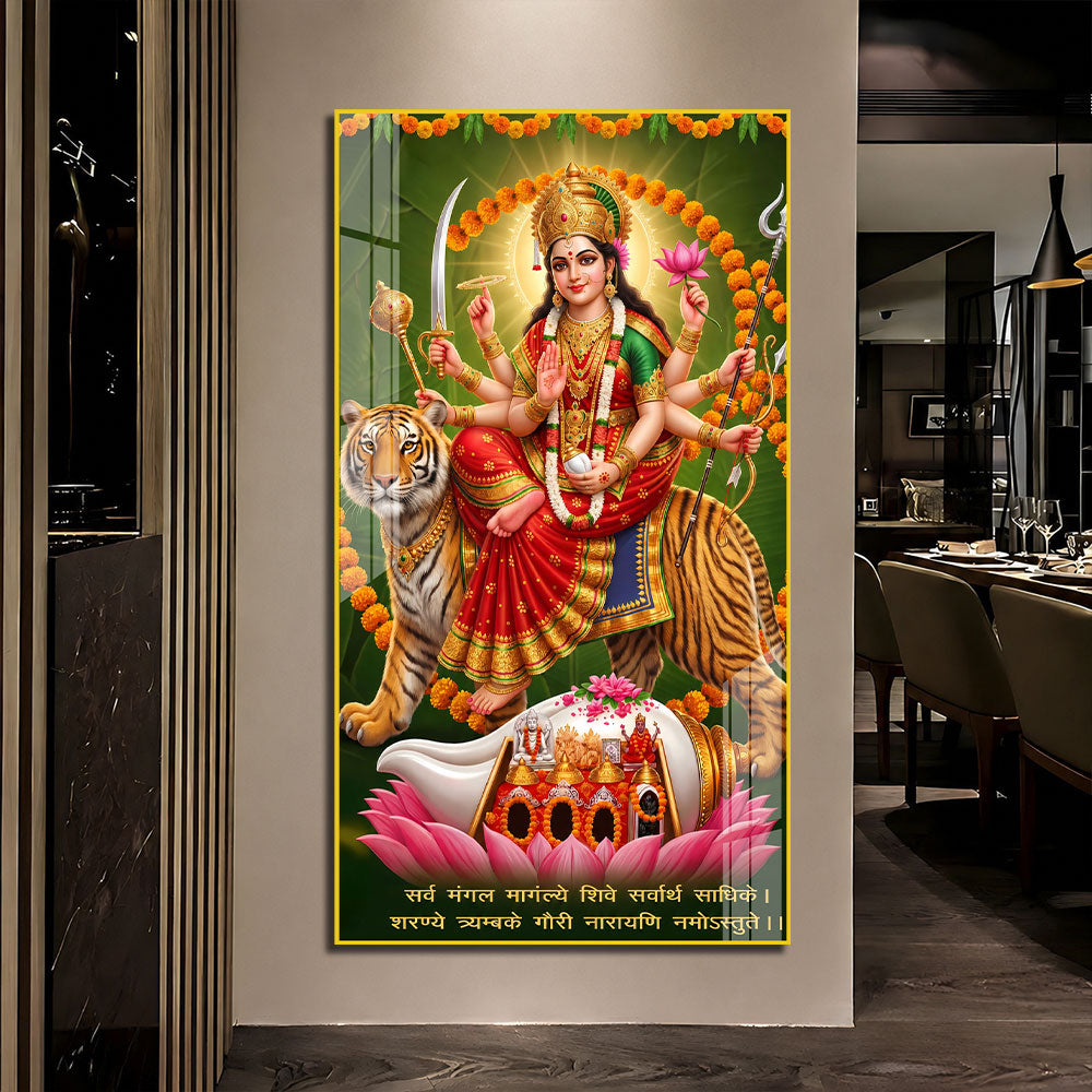Sacred Goddess Durga on Tiger Premium Acrylic Wall Art for Pooja Room Decor