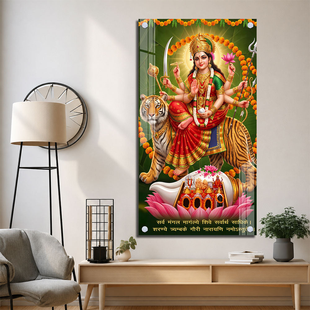 Sacred Goddess Durga on Tiger Premium Acrylic Wall Art for Pooja Room Decor