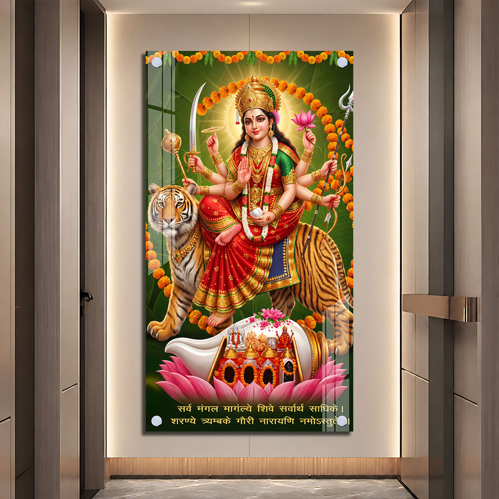 Sacred Goddess Durga on Tiger Premium Acrylic Wall Art for Pooja Room Decor
