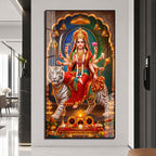 Maa Durga Riding White Tiger Acrylic Wall Painting for Living Room Home Decor