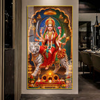 Maa Durga Riding White Tiger Acrylic Wall Painting for Living Room Home Decor