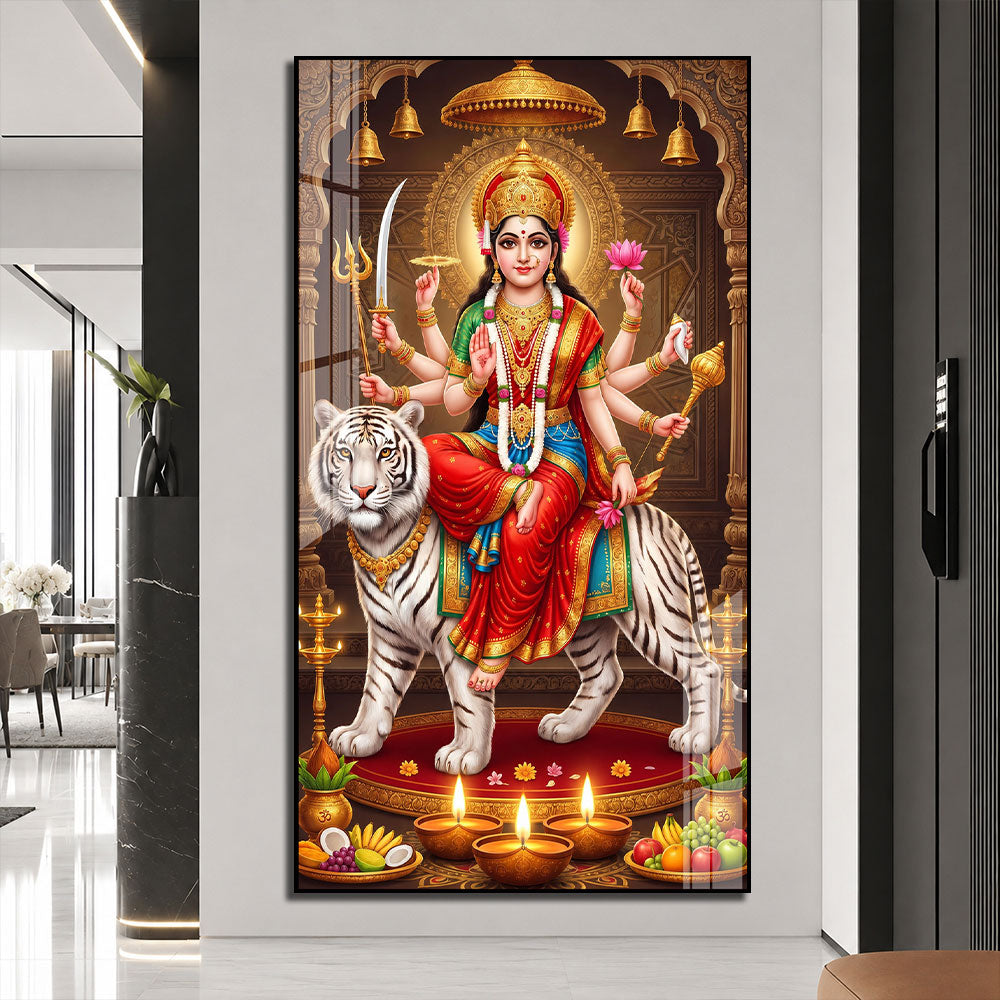 Goddess Durga with Sacred Weapons Premium Acrylic Wall Art for Living Room