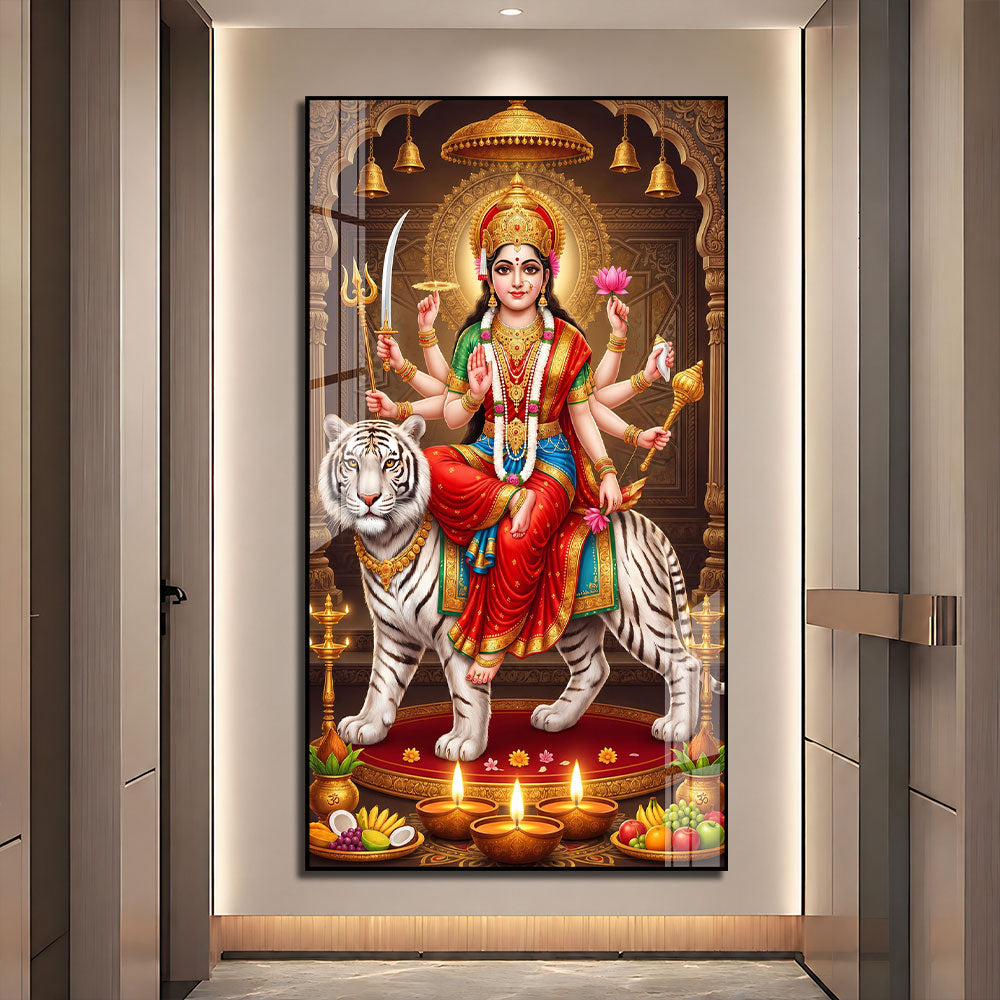 Goddess Durga with Sacred Weapons Premium Acrylic Wall Art for Living Room