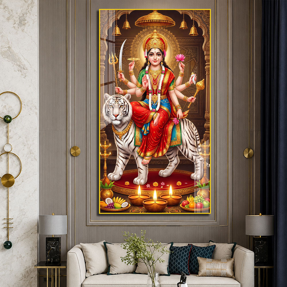 Goddess Durga with Sacred Weapons Premium Acrylic Wall Art for Living Room