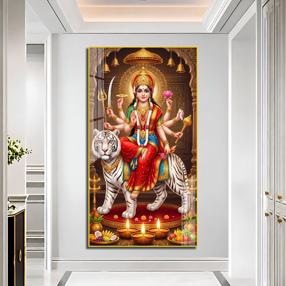 Goddess Durga with Sacred Weapons Premium Acrylic Wall Art for Living Room