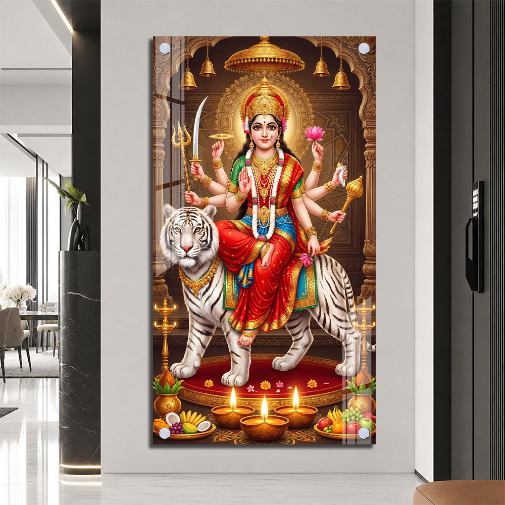 Goddess Durga with Sacred Weapons Premium Acrylic Wall Art for Living Room