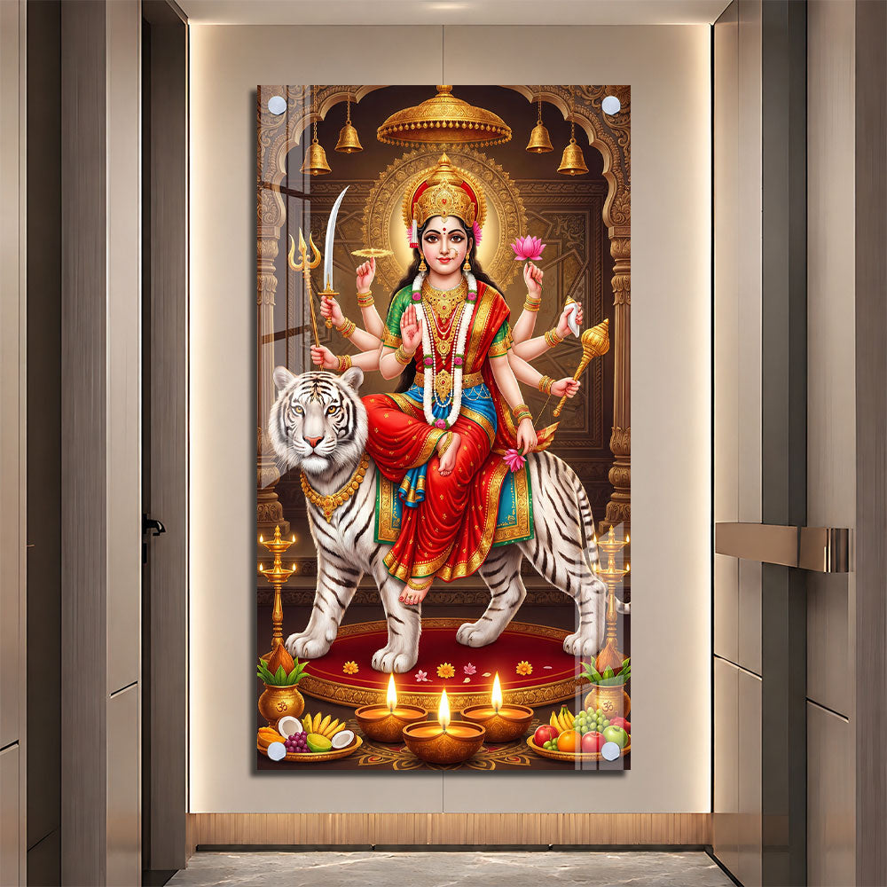 Goddess Durga with Sacred Weapons Premium Acrylic Wall Art for Living Room
