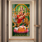 Goddess Durga Riding Tiger with Sacred Shankh Acrylic Wall Art for Home Temple