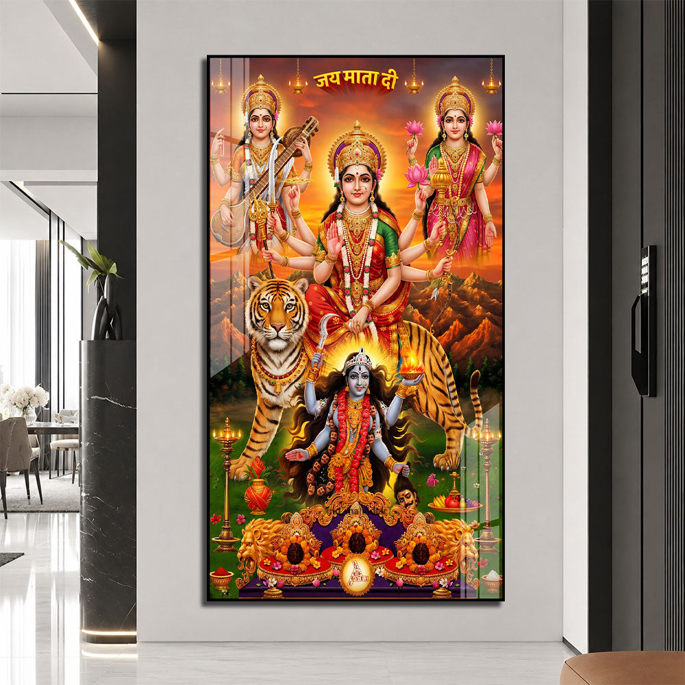 Goddess Durga Lakshmi Saraswati Mahakali Premium Acrylic Painting for Pooja Room