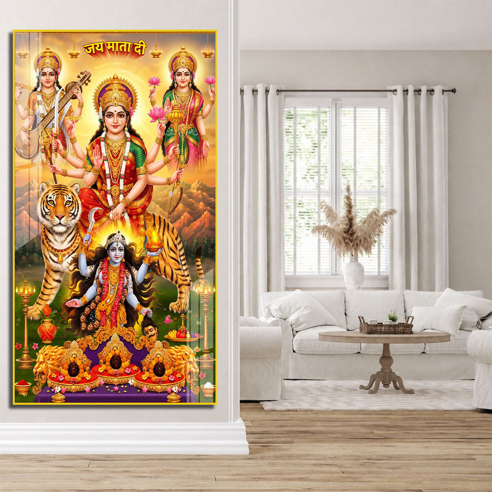 Durga Lakshmi Saraswati Kali Acrylic Painting for Living Room Wall Decoration
