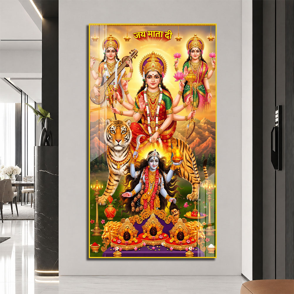 Durga Lakshmi Saraswati Kali Acrylic Painting for Living Room Wall Decoration