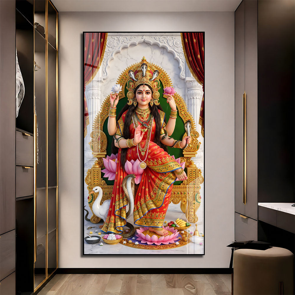 Divine Goddess Manasa with Cobra Crown Acrylic Wall Painting for Home Decor