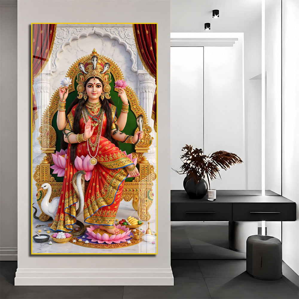 Divine Goddess Manasa with Cobra Crown Acrylic Wall Painting for Home Decor