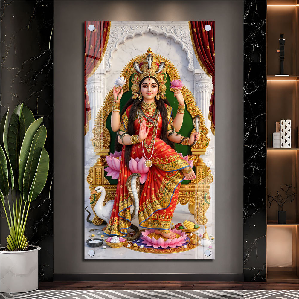 Divine Goddess Manasa with Cobra Crown Acrylic Wall Painting for Home Decor
