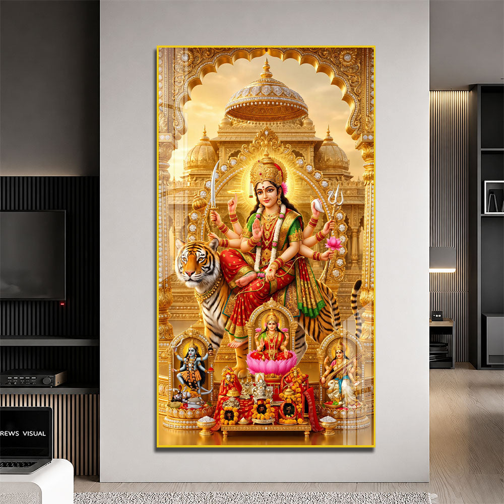 Maa Durga Riding Tiger with Divine Goddesses Acrylic Wall Painting for Home Decor