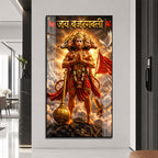 Powerful Panchmukhi Hanuman Standing on Mountain Acrylic Painting for Pooja Room