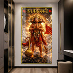 Powerful Panchmukhi Hanuman Standing on Mountain Acrylic Painting for Pooja Room