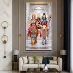 Shiv Parvati Riding Nandi and Tiger Premium Acrylic Wall Painting for Living Room