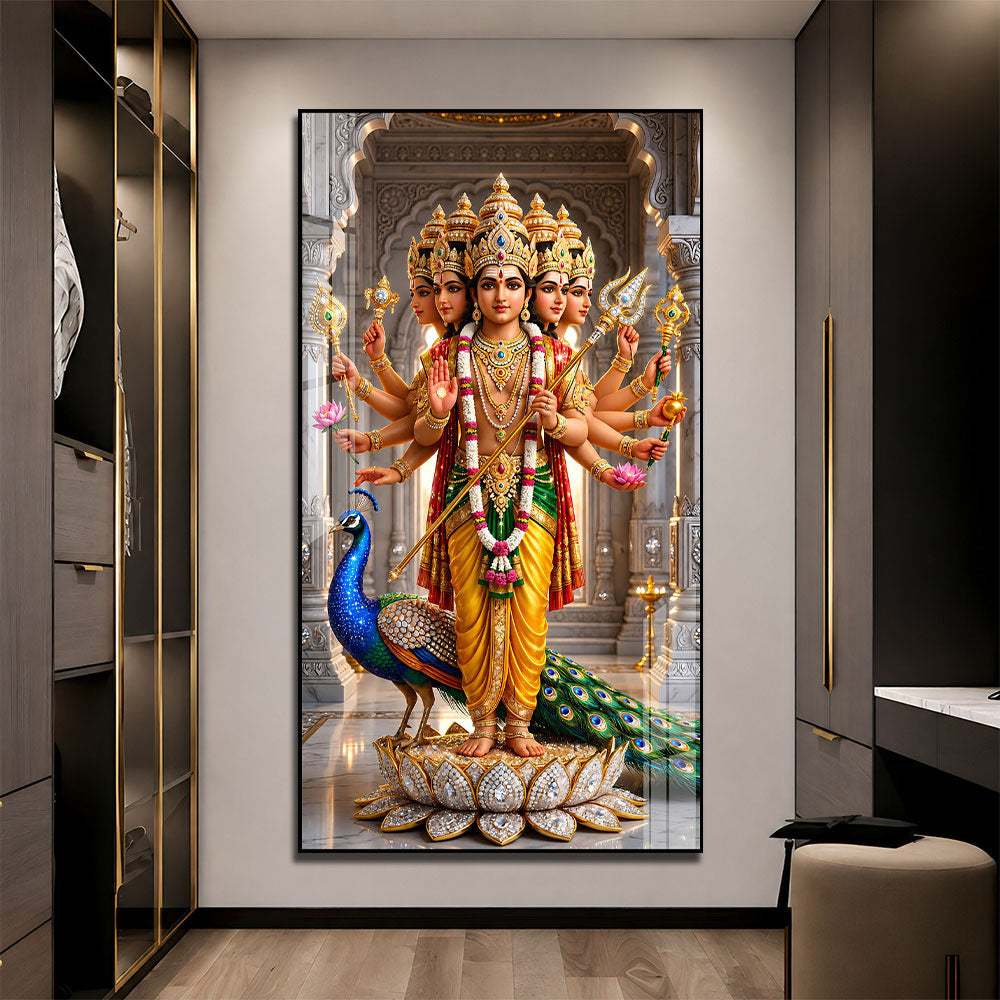 Divine Shanmukha Murugan Acrylic Wall Art for Home Temple and Meditation Room