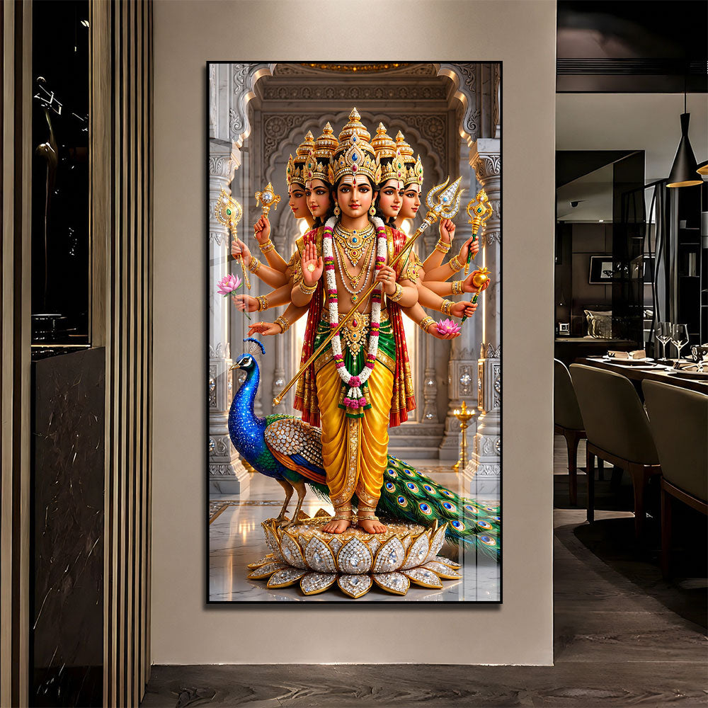 Divine Shanmukha Murugan Acrylic Wall Art for Home Temple and Meditation Room