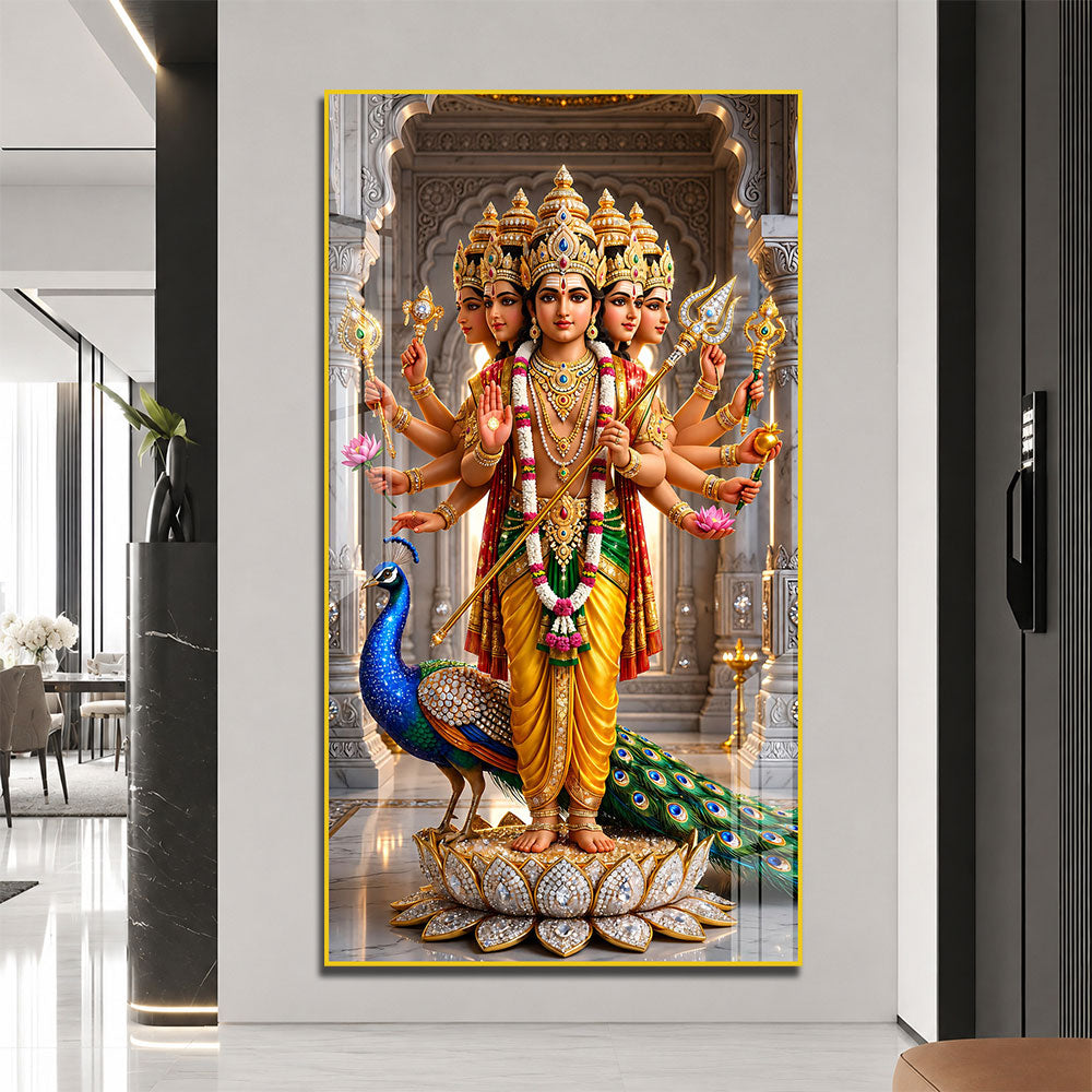 Divine Shanmukha Murugan Acrylic Wall Art for Home Temple and Meditation Room