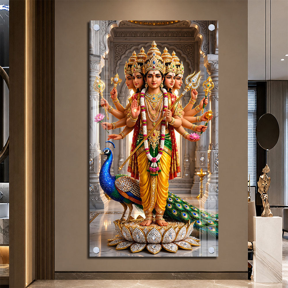 Divine Shanmukha Murugan Acrylic Wall Art for Home Temple and Meditation Room