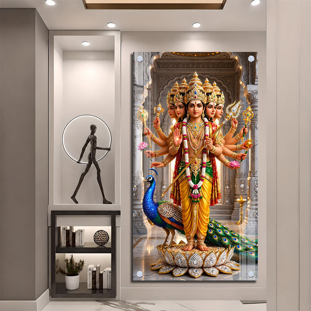 Divine Shanmukha Murugan Acrylic Wall Art for Home Temple and Meditation Room