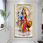 Divine Shiv Shakti with Nandi and Lion Premium Acrylic Wall Art for Home Temple