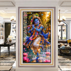 Lord Krishna Playing Bansuri Acrylic Wall Painting for Pooja Room and Office
