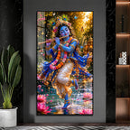 Lord Krishna Playing Bansuri Acrylic Wall Painting for Pooja Room and Office