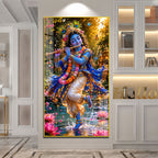 Lord Krishna Playing Bansuri Acrylic Wall Painting for Pooja Room and Office