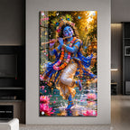 Lord Krishna Playing Bansuri Acrylic Wall Painting for Pooja Room and Office