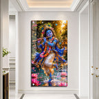 Lord Krishna Playing Bansuri Acrylic Wall Painting for Pooja Room and Office
