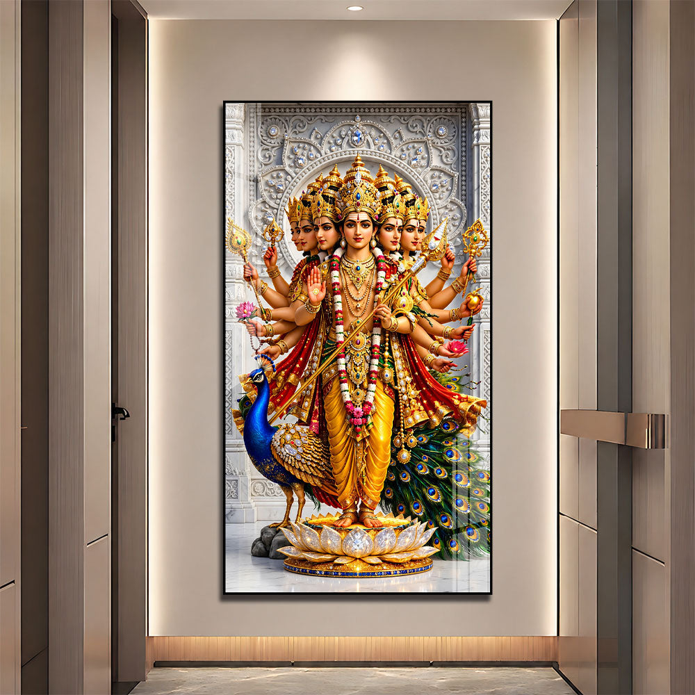 Lord Kartikeya with Sacred Weapons Acrylic Painting for Religious Home Decor