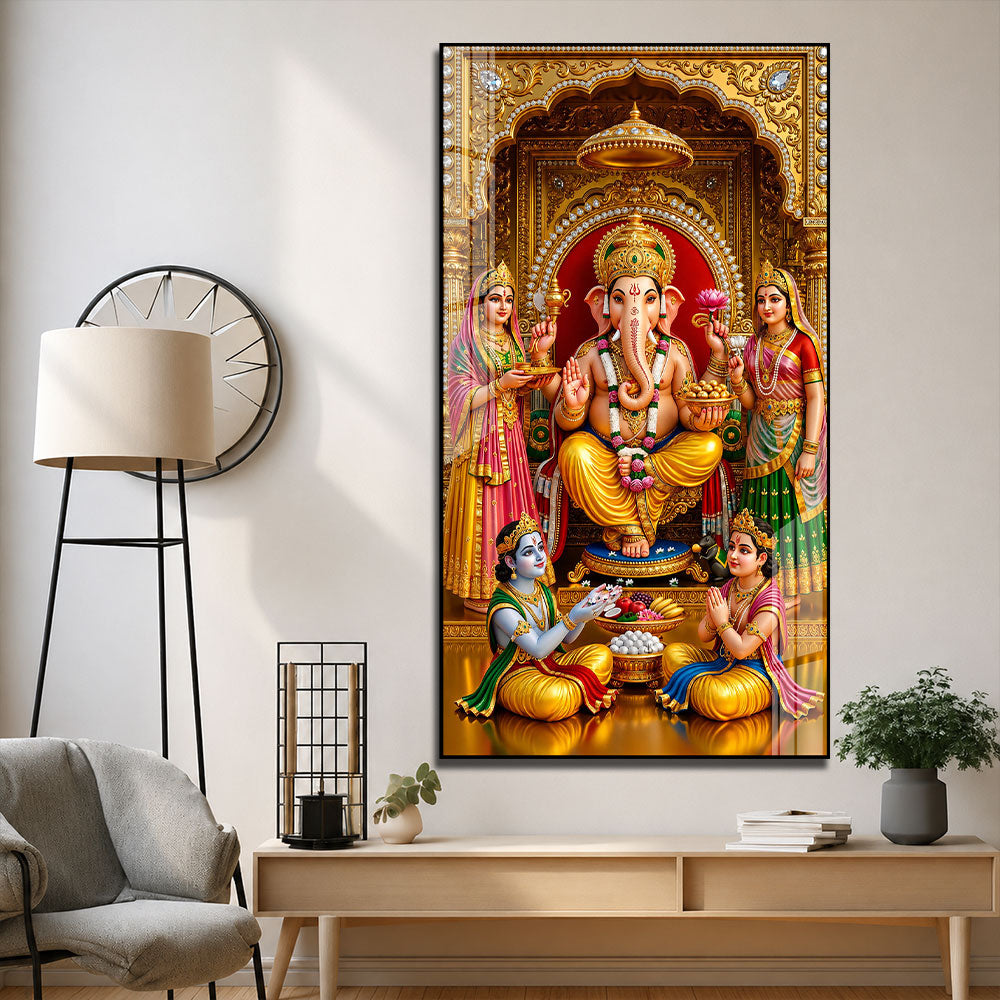 Lord Ganesha Blessing Pose Premium Acrylic Painting for Home and Office Decor