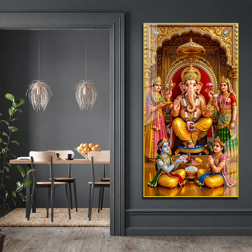Lord Ganesha Blessing Pose Premium Acrylic Painting for Home and Office Decor