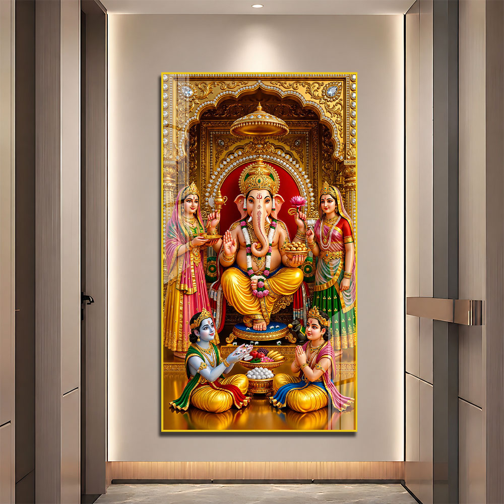 Lord Ganesha Blessing Pose Premium Acrylic Painting for Home and Office Decor
