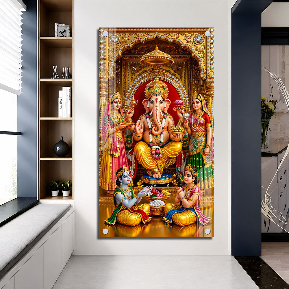 Lord Ganesha Blessing Pose Premium Acrylic Painting for Home and Office Decor