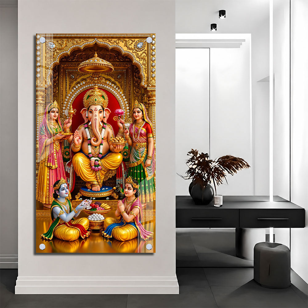 Lord Ganesha Blessing Pose Premium Acrylic Painting for Home and Office Decor