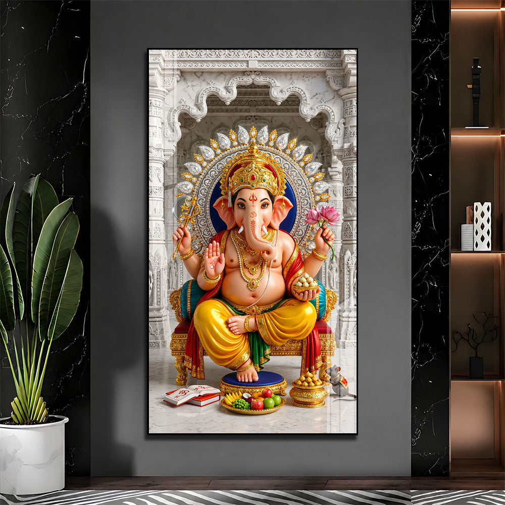 Hindu God Ganpati Bappa Acrylic Wall Art for Home Temple and Meditation Room
