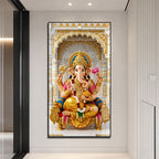 Divine Ganpati Bappa on Golden Throne Acrylic Wall Art for Home Temple