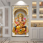 Divine Ganpati Bappa on Golden Throne Acrylic Wall Art for Home Temple