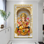 Divine Ganpati Bappa on Golden Throne Acrylic Wall Art for Home Temple