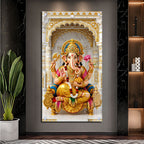 Divine Ganpati Bappa on Golden Throne Acrylic Wall Art for Home Temple