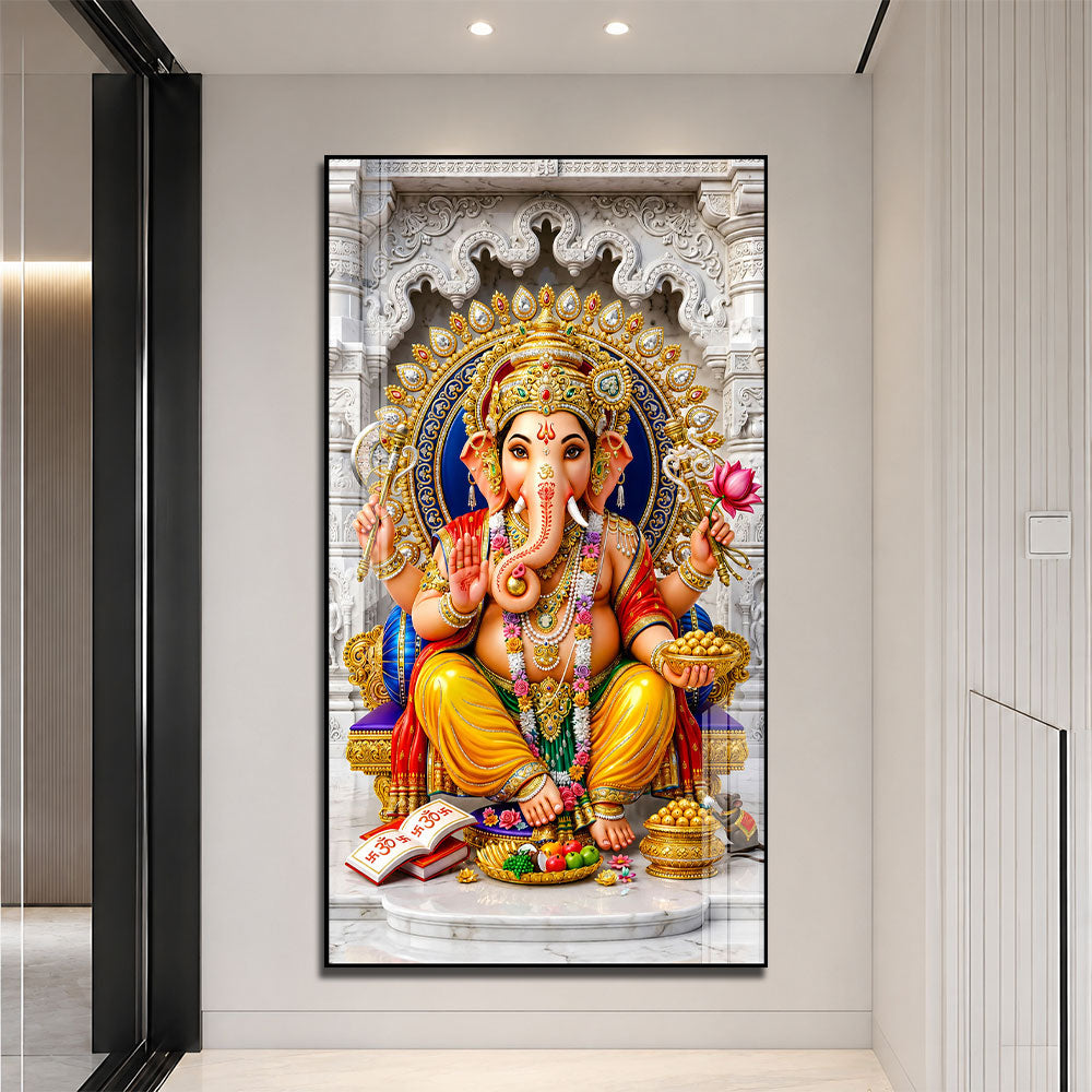Divine Ganpati with Modak Premium Acrylic Wall Painting for Spiritual Home Decor