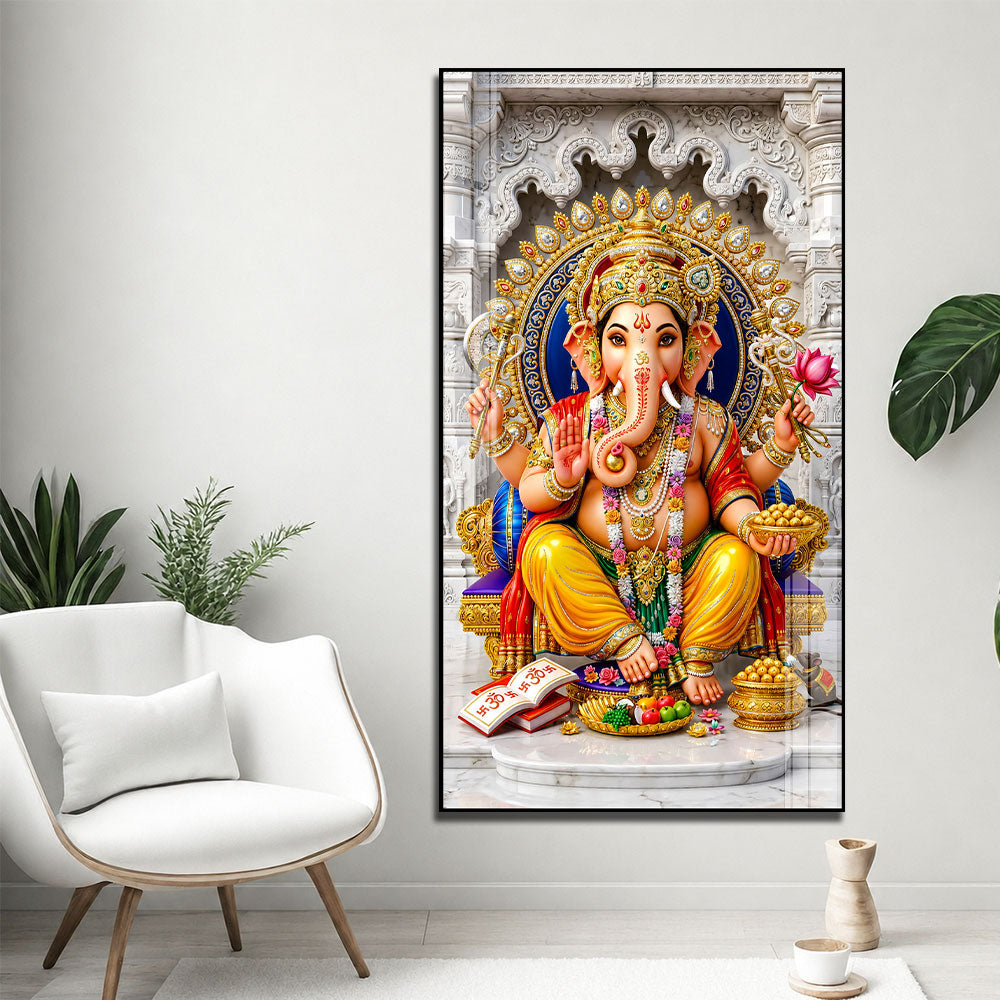 Divine Ganpati with Modak Premium Acrylic Wall Painting for Spiritual Home Decor