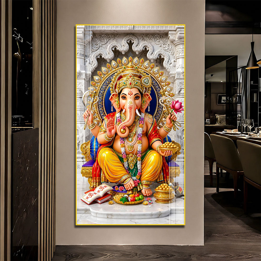 Divine Ganpati with Modak Premium Acrylic Wall Painting for Spiritual Home Decor